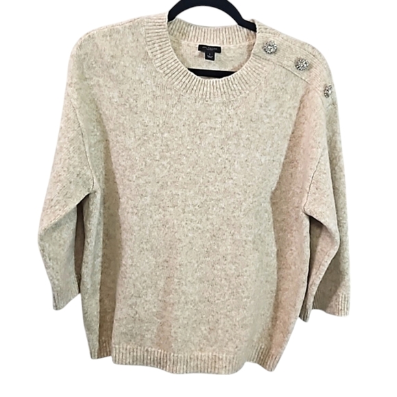 Ann Taylor Sweaters - Ann Taylor Crewneck Button-Shoulder Detail 3/4 Sleeve Sweater Size Small
